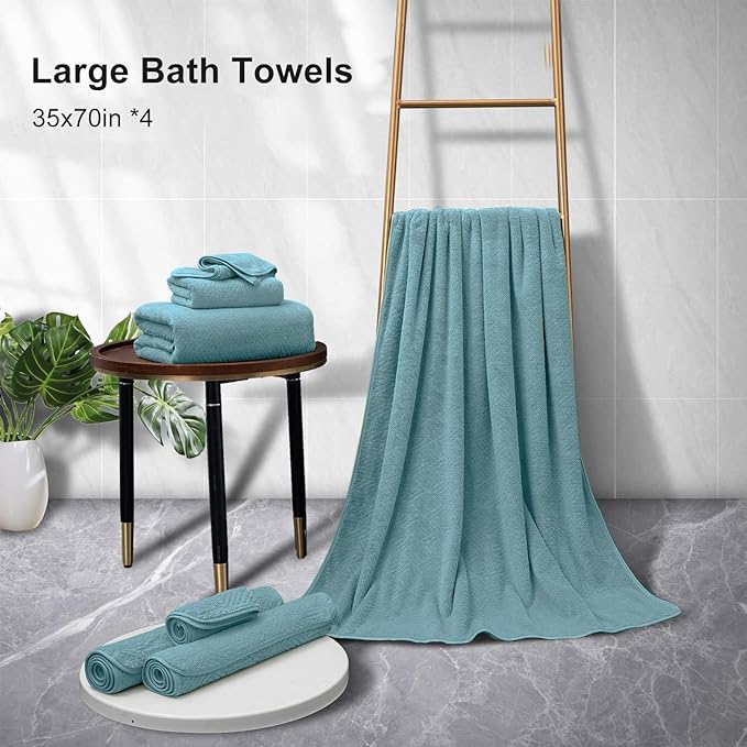 CHINO Bathroom Towel Set, Bath Towels Extra Large, 35x70 Inch Bath Sheets Towels for Adults, Quick Dry Towel Soft Absorbent Oversized Towels Microfiber Shower Towels for Spa Gym(4 Pcs Turquoise)