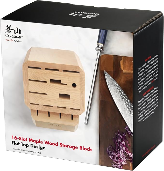 Cangshan Empty Knife Block, 16-Slot Organizer, Flat Top (Maple Wood)
