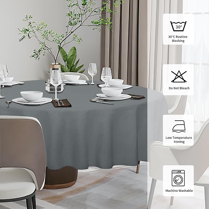 Easy-Going Faux Linen Waterproof Spill-Proof Tablecloth Stain Resistant Round Table Cloth Wrinkle Free Decorative Fabric for Kitchen, Dining, Party, Weddings, Restaurants (60 in-Round, Dark Grey)