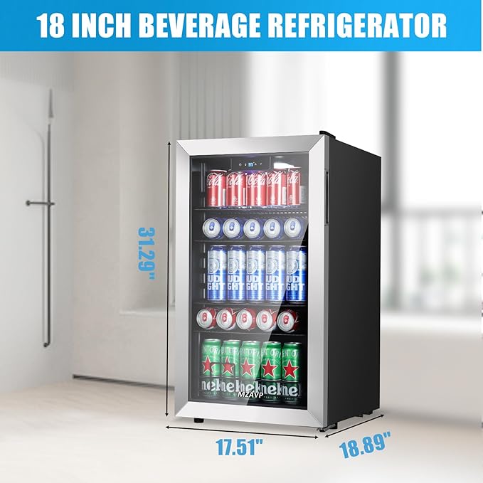 Beverage Refrigerator Cooler, 120 Can Mini Fridge with Reversible Glass Door for Soda Beer, 3 Cu.Ft Drink Fridge with Digital Temperature Control & Adjustable Shelves - Silver