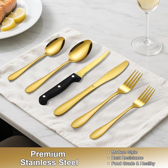 49Pcs Silverware Set with Organizer, Silver Stainless Steel Flatware Set for 8 Cutlery Utensil Sets with Steak Knives, Spoons and Forks Set, Dishwasher Safe