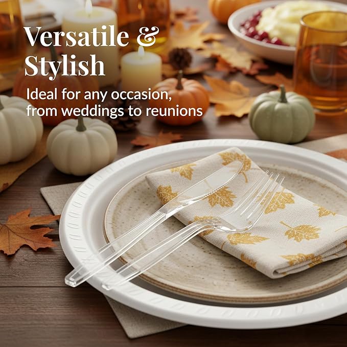 Prestee 300 Count Disposable Plastic Forks - Heavy Duty Silverware Bulk Set - Clear Plastic Utensils for Catering, Weddings, Parties, BBQ - Elegant and Sturdy Forks for Events and Buffets