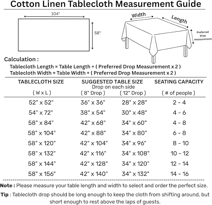 Solino Home Ivory Tablecloth 58 x 104 Inch - Cotton Linen Hemstitch Rectangular Tablecloth - Machine Washable Table Cloth for Holiday, New Year