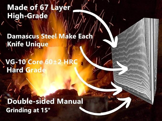 Wakoli EDIB 6-Piece Damascus Knife Set – Professional Chef Knives Set with VG10 Core Blades, 67-Layer Damascus Steel and Ergonomic Pakkawood Handles – Premium Kitchen Knives in Elegant Gift Box