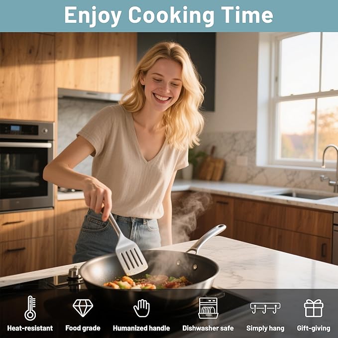 Pleafind Stainless Steel Cooking Utensils Set, 6 Pcs Heat Resistant Kitchen Utensils Set, Nonstick Kitchen Tools for Cooking, Baking, Metal Spatula Set for Chef, Dishwasher Safe