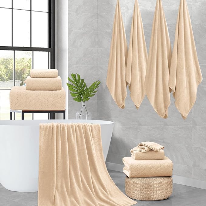 4 Piece Extra Large Bath Towels 35x70 Inches - Luxury 600 GSM Oversized Bath Sheet Towel,Ultra Soft Microfiber - Quick Dry,Highly Absorbent Shower Towels Spa Hotel Bathroom Towel Set (Light Yellow)