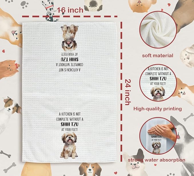 Shih Tzu Dog Gifts Kitchen Towels Set of 2, Shih Tzu Gifts for Women, Shih Tzu Dog Dishcloths Tea Towels Dish Towels for Kitchen, Shihtzu DogHand Towels, DogKitchen Bathroom Decor, 16x24inch