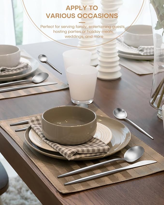 60-Piece Silverware Set for 12,Ollex Food-Grade Stainless Silver Flatware Set Include Spoons Forks Knives Matte Utensil Cutlery Set,Satin Finished & Dishwasher Safe