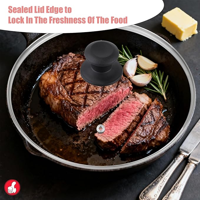 Pan Lid for Frying Pan, Tempered Glass Pot Lid with Stainless Steel Frame for 8 Inch Pots Frying Pans Skillets Woks