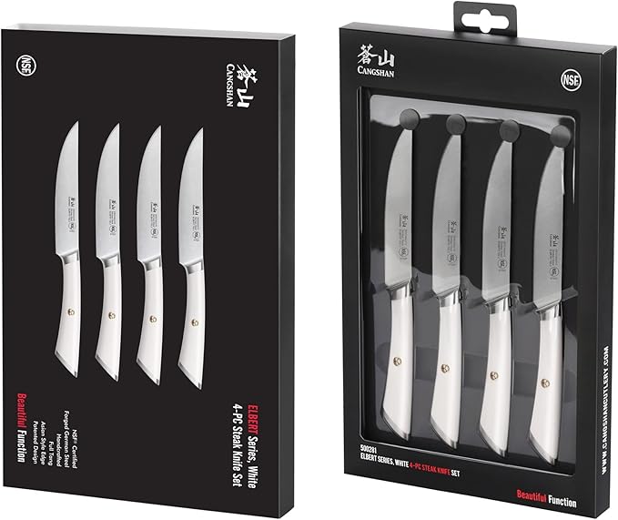 Cangshan ELBERT Series German Steel Forged 4-Piece Fine-Edge Steak Knife Set (White)