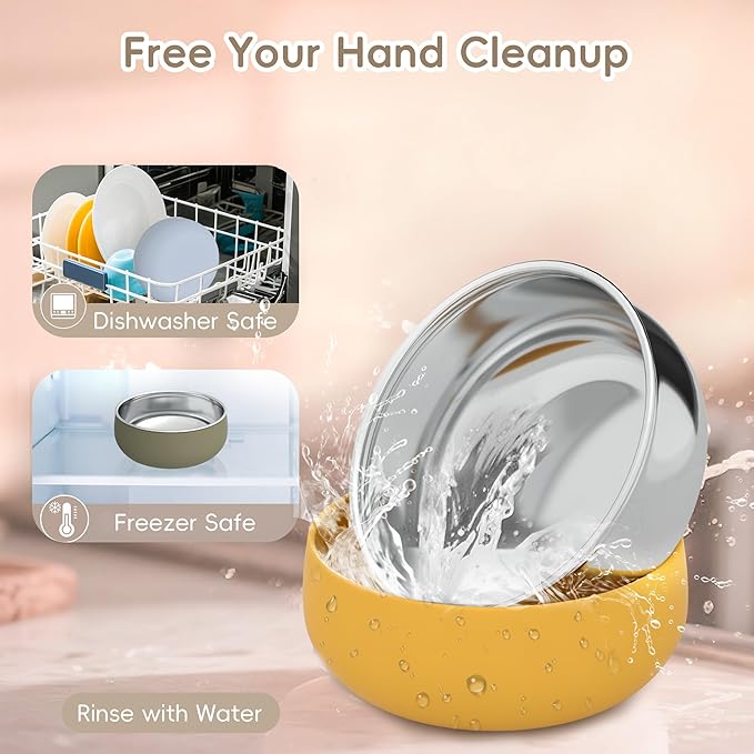 Bella’s Friends Stainless Steel Baby Bowls with Silicone Sleeve 3 Pack, 4.3” for Toddlers Kids Feeding, Non-Slip, Non-Toxic, Mess-Free, Dishwasher Safe, Fit High Chair Size,pink mint green light green