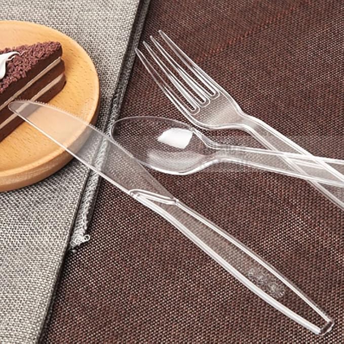 200 Count Clear Plastic Spoons, Heavy Weight Disposable Spoons Cutlery Plastic Utensils, Clear PlasticSilverware Bulk