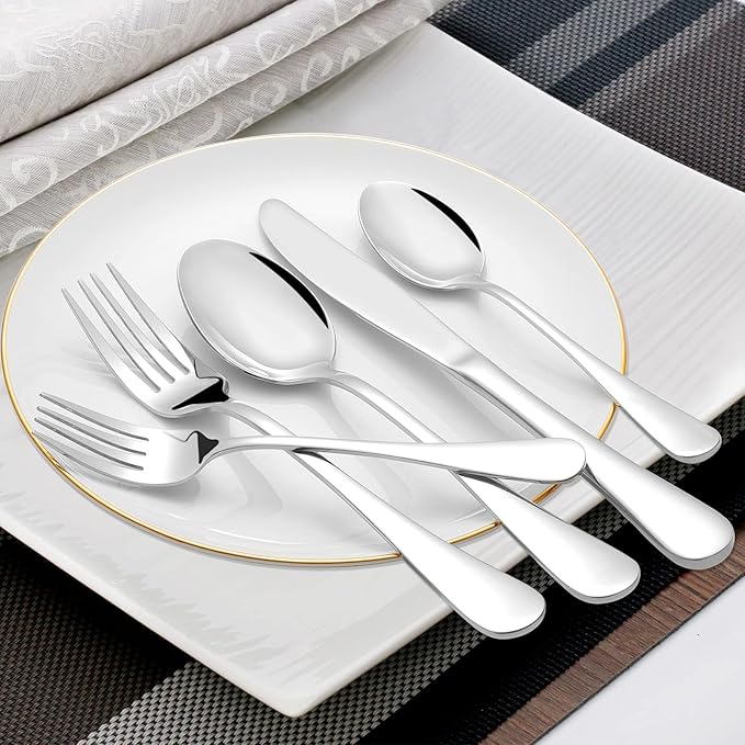 Silverware Set, 40 Piece Stainless Steel Cutlery Sets for 8, Heavy Duty Flatware, Mirror Polished Forks Spoons and Knives Set, Reusable Utensils for Home Kitchen, Dishwasher Safe