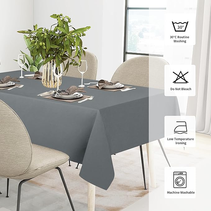 Easy-Going Faux Linen Waterproof Spill-Proof Tablecloth Stain Resistant Rectangle Table Cloth Wrinkle Free Decorative Fabric for Kitchen, Dining, Party, Weddings, Restaurants (60x84 in, Dark Grey)