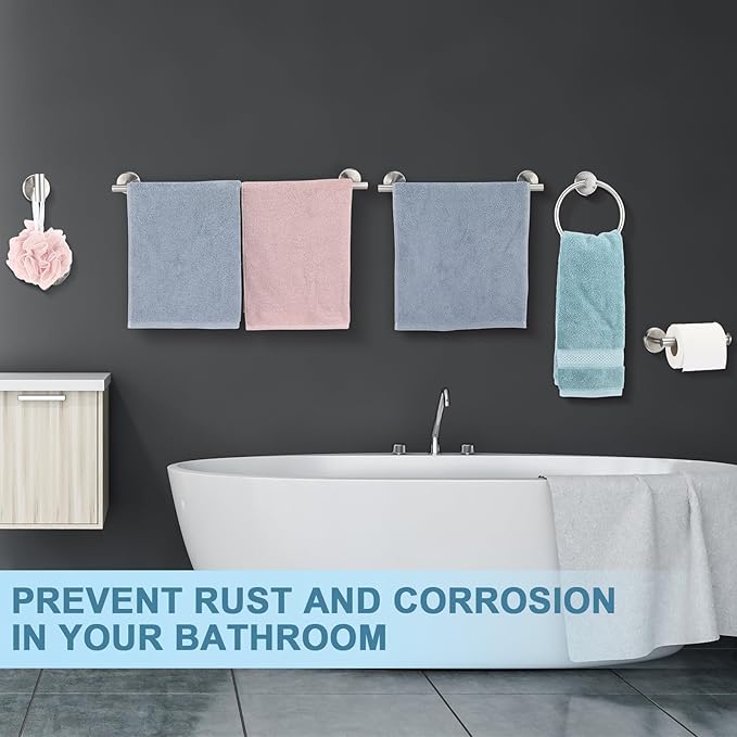 Gisafai 20 Pcs Bathroom Hardware Set, 23.6 Inch Brushed Towel Bar Ring Toilet Paper Holder Robe Towel Hook, Sus304 Stainless Steel Bathroom Accessory Set Wall Mounted (Silver)