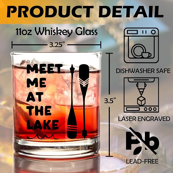 kunlisa Lake Lovers Gifts Whiskey Glasses, Lake House Decor and Gifts, Meet Me at the Lakes 10 oz Drinking Rocks Glasses for Women Men Whisky Cocktail Scotch Bourbon Liquor