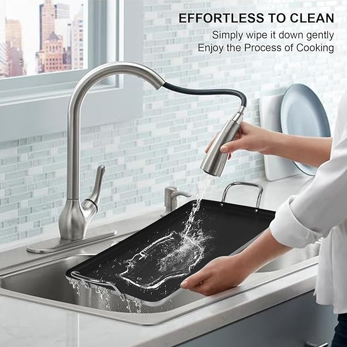 19inch Nonstick Double Griddle Pan, Comales para Tortillas Griddle Pan Burner Skillet with Handles for Stove Top - Coating & Heat Resistant for Frying, Searing, Grilling, Browning