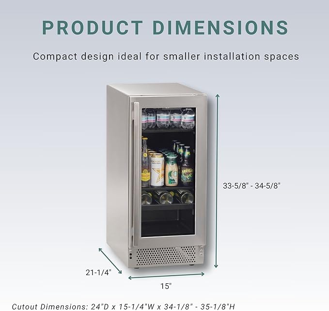 Marvel Northland Collection 15" Undercounter Beverage Center with Glass Door, 2 Adjustable Shelves & 1 Full-Extension Wine Rack, Stores up to 5 Bottles of Wine and 64 12-oz Cans, Indoor/Outdoor Rated