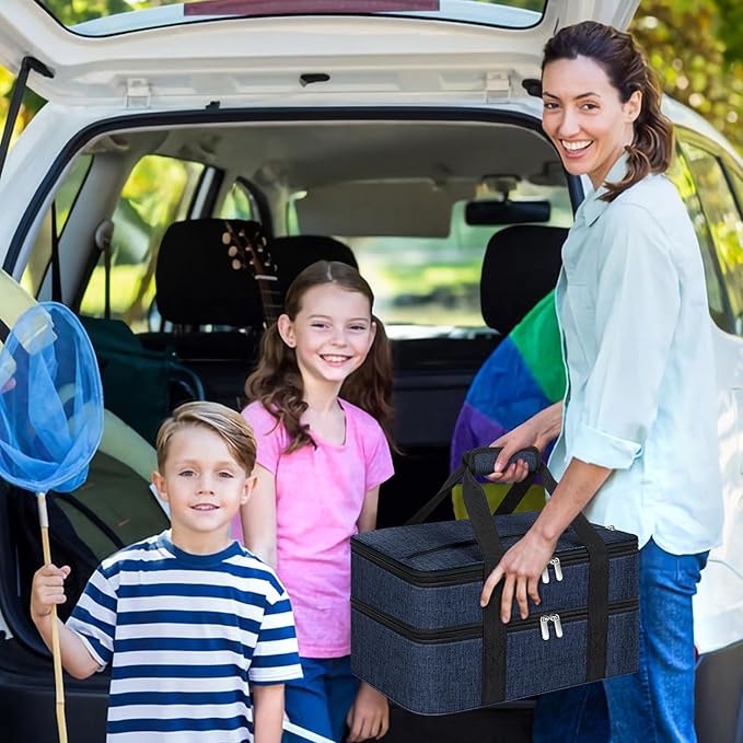 Double Insulated Casserole Carrier, Portable Casserole Carrier for Hot or Cold Food Lunch Tote Warmer or Cooler Bag, Lasagna Lunch Bag for Potluck Parties- Fits 9" x 13" Baking Dish-Navy blue