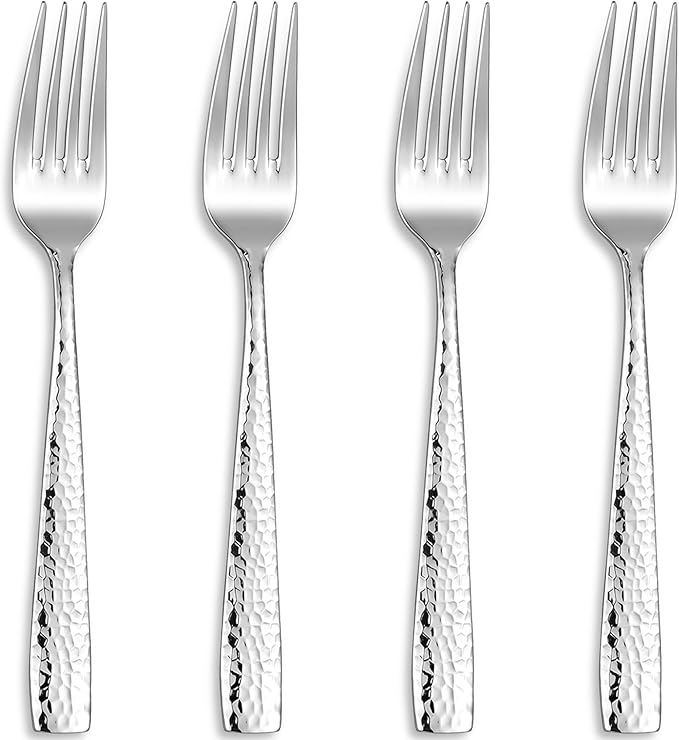 KEAWELL Premium 4-Piece 8.3" Louis Hammered Dinner Fork Set, 18/10 Stainless Steel, Squared Edge with Smooth Rounded Edges for Comfort, Dishwasher Safe (4, 8.3" Dinner Fork)