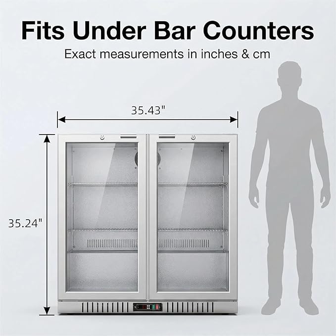 BODEGA BODEGACOOLER Back Bar Cooler With 2 Glass Doors,7.4 Cu.Ft Stainless Steel Commercial Back Bar Fridgewith LED Lighting,Counter Height Bar Beverage Cooler for Beer,Soda Drinks,Wine