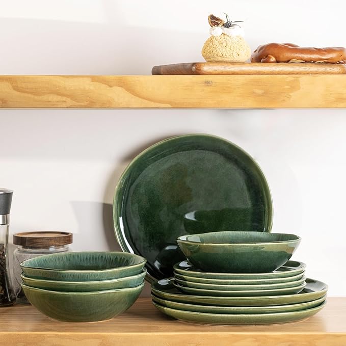 AmorArc Ceramic Dinnerware Sets,Handmade Reactive Glaze Stoneware Plates and Bowls Set,Highly Chip and Crack Resistant | Dishwasher & Microwave Safe Dishes Set,Service for 8 (24pc)