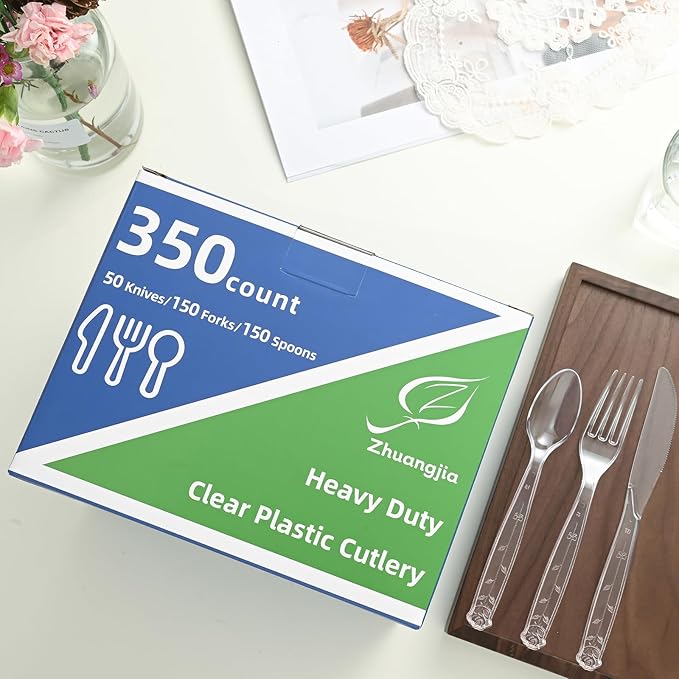 350 Count Clear Plastic Spoons, Extra Heavy Duty Plastic Spoons, Premium Disposable heavy duty spoons Set, BPA-Free Heat Resistant plastic utensils for Party Supplies, Weddings and Everyday Use