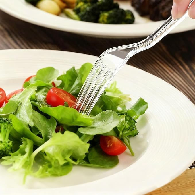 300 Count Clear Plastic Forks Disposable, Heavyweight Cutlery Sets Solid and Durable Plastic Silverware Utensils for Parties, Events and Everyday Use (Forks)