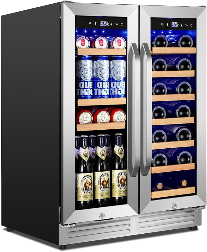 24 Inch Upgraded Wine and Beverage Refrigerator– Dual Zone Beverage Cooler with Glass Door | Under Counter or Freestanding | Large Capacity, Advanced Cooling System & Carbon Purification