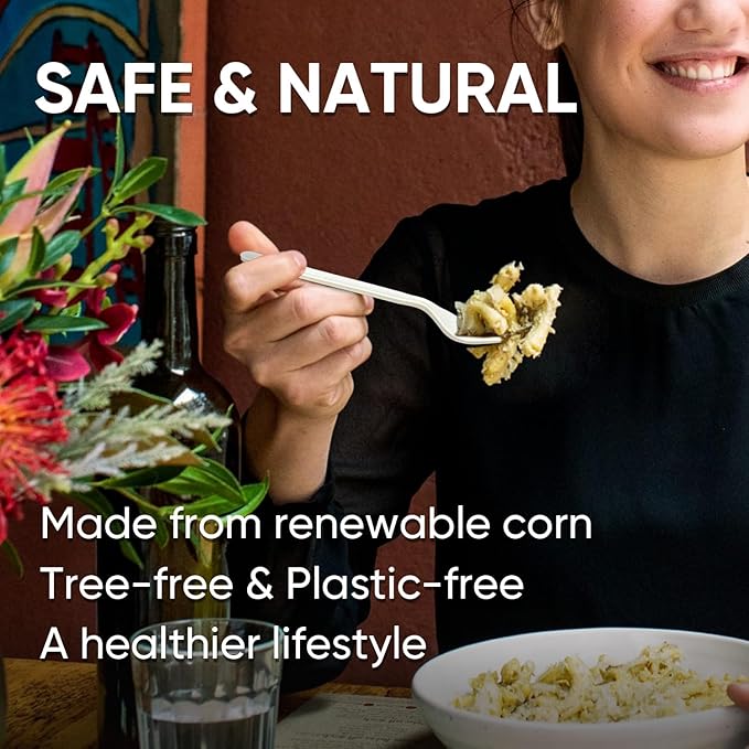 Compostable Disposable Forks 100 Count Compostable Forks Bulk No Plastic Forks Heavy Duty Biodegradable Forks Eco Friendly for Lounge Party Wedding Picnic Camping