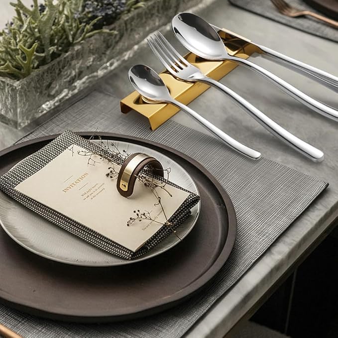 Cutlery Rests Stand for Chopsticks Spoon Knife Teaspoons Salad Fork Stainless Steel Flatware Tableware Rest Holder 6 PCS Dinner Table Settings (Silver, 14.5X4.5X1.5CM)