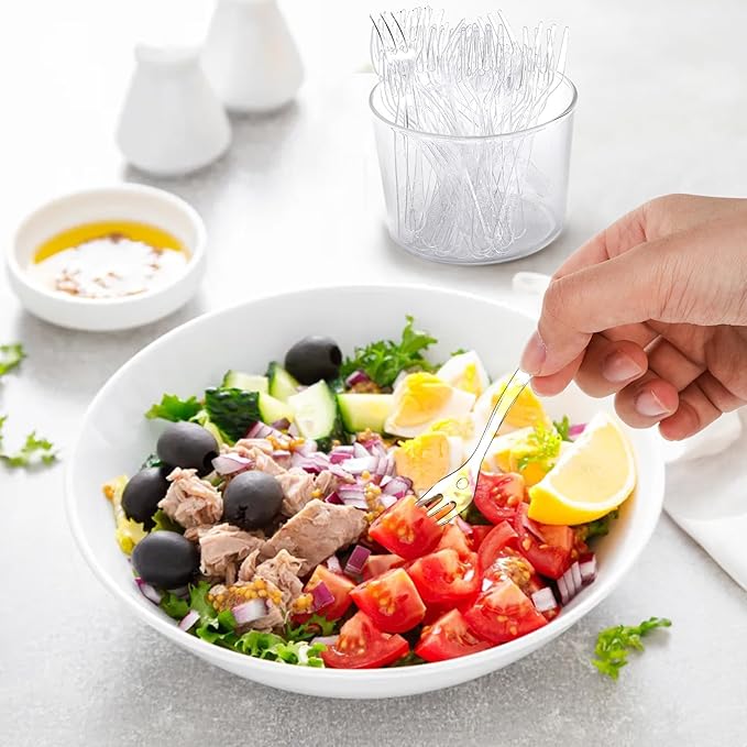 500 Pieces Plastic Mini Forks, 3.7 x 0.6 Inch Clear Small Dessert Forks, Disposable Tiny Appetizer Fork, Exquisite Mini Tasting Forks Utensils for Fruit Cakes Party Serving Supplies
