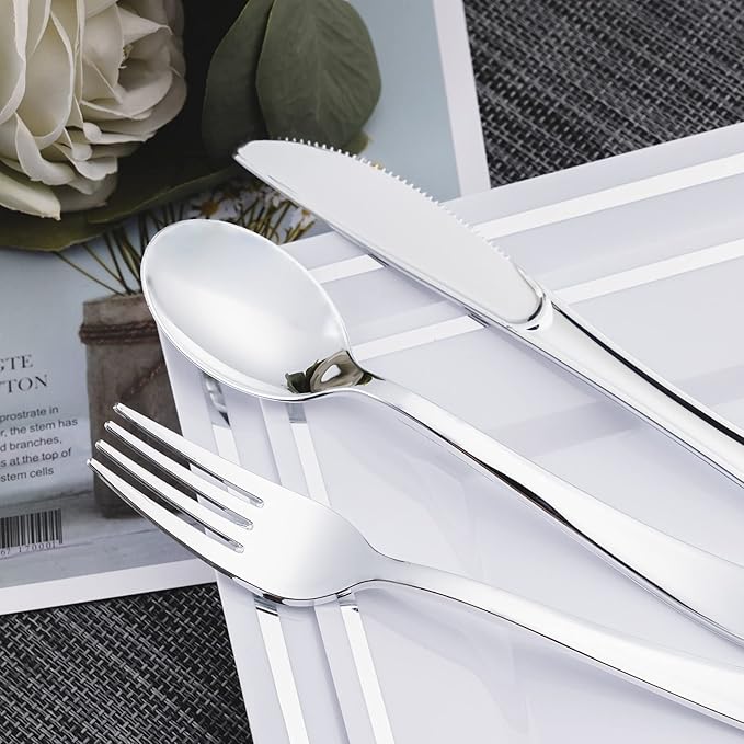 N9R 200 PCS Gold Plastic Silverware - Disposable Gold Plastic Silverware Cutlery Set, 100 Forks, 50 Spoons, 50 Knives for Party, Birthday, Wedding