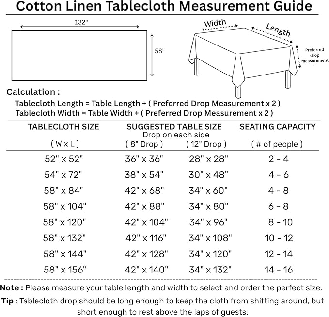 Solino Home Red Tablecloth 58 x 132 Inch - Cotton Linen Hemstitch Rectangular Tablecloth - Machine Washable Table Cloth for Winter, Valentines, Holiday, New Year