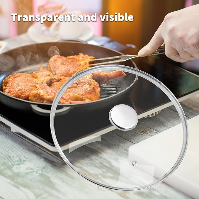 12" Tempered Glass Pan Lid with Steam Vent, Thickened to 4mm and Dishwasher Safe and Oven up to 480℉, Universal Lid Fit for Cast Iron Skillets, Frying Saute Pan, Cooking Pot