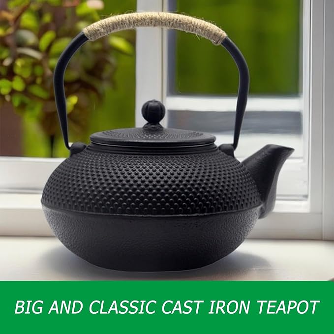 Big Cast Iron Teapot, Japanese Tetsubin Tea Kettle for Stovetop Safe, Cast Iron Teapot with Stainless Steel Infuser for Loose Tea and a Fully Enameled Interior (1500ml Tea Set with Cups)