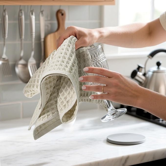 Jacquotha Waffle Hand Towels 5-Piece (Mist White) – Cotton, Quick Dry, Lint Free, 13” x 29”