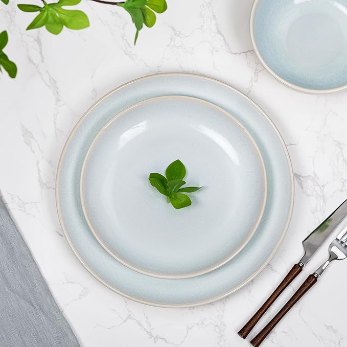 Plates and Bowls Sets for 6 - CJDC-QUELO 18-Piece Stoneware Dinnerware Sets, Ceramic Dishware Set for Kitchen Use and Formal Dining, Chip and Scratch Resistant Microwave Dishwasher Safe, Off White