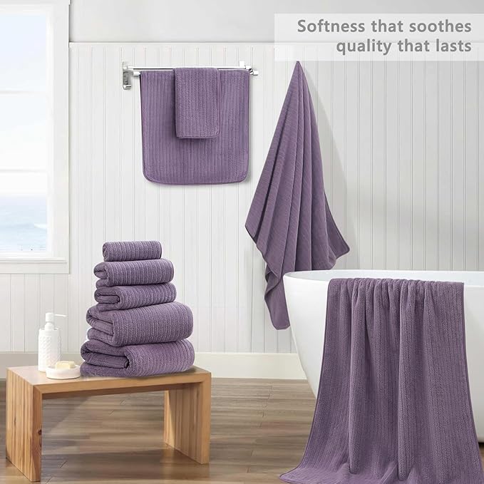 18 Piece Bath Towels Set,Soft Family Bathroom Towel Set with Hanging Loops-6 Bath Towels,6 Hand Towels,6 Washcloths,Highly Absorbent Quick Dry Shower Towel for Bathroom,Hotel,Spa-Purple Towel Set