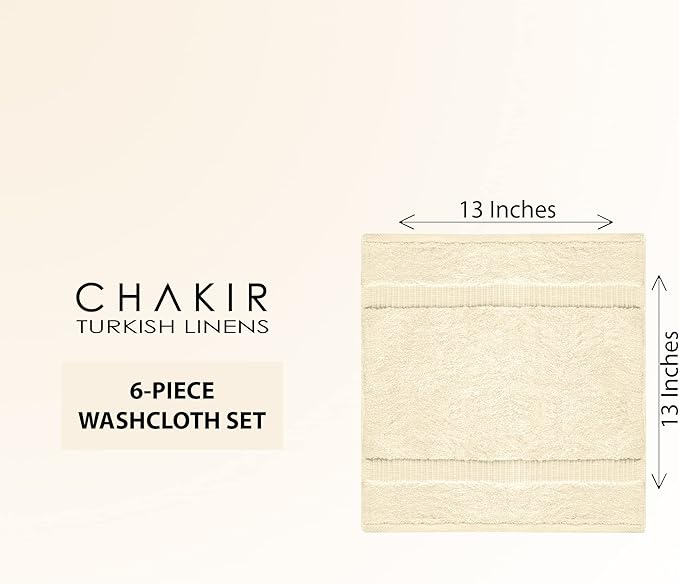 Chakir Turkish Linens 100% Cotton Premium Turkish Towels for Bathroom | 13'' x 13'' (6-Piece Washcloth, Beige)