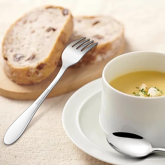 E-far 24-Piece Dinner Forks and Spoons, Stainless Steel Silverware Flatware Eating Utensils Set for Home Kitchen Restaurant, Food Grade Metal & Streamline Design, Mirror Finish & Dishwasher Safe, 8 In