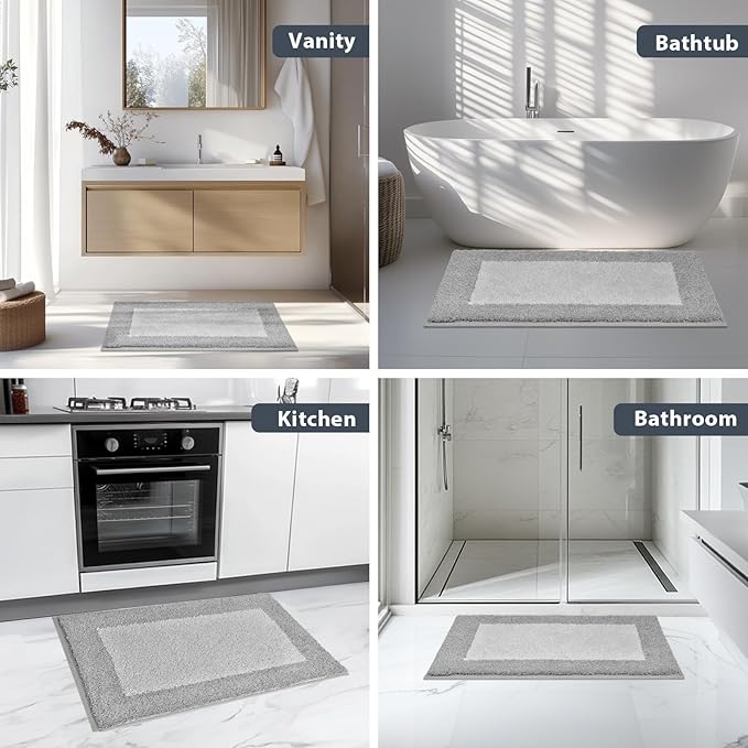 Bathroom Rugs 30" x 46", Non-Slip Extra Soft Absorbent Bath Rugs, Machine Washable Quick Dry Bath Mats for Bathroom Floor, Shower, Bathtub and Sink, Light Grey & Grey
