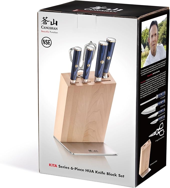 Cangshan KITA Series 6-Piece Knife HUA Block Set, High Carbon X-7 Damascus Steel, 501547 (Maple, 6pc)