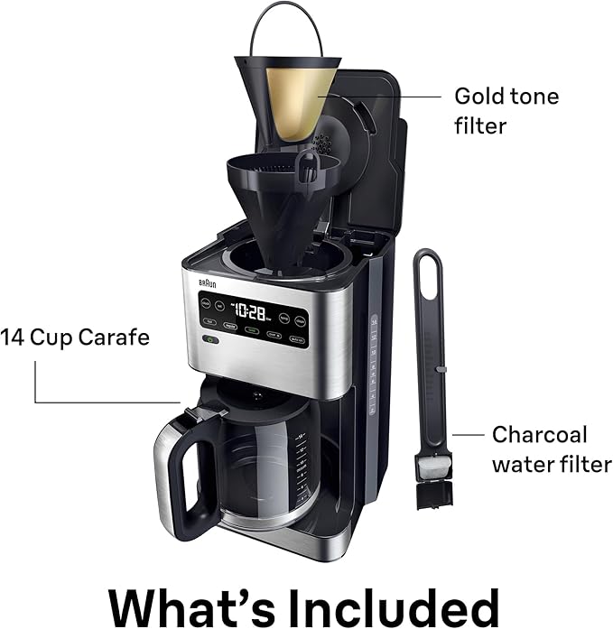 Braun PureFlavor 14‑Cup Programmable Coffee Maker – Fast Brew Speed, Touch Display, Bold & Brew‑Over‑Ice Modes, FlavorCarafe & Adjustable Warm Plate