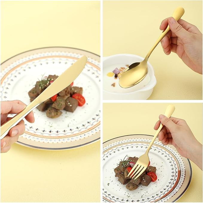 Gold Silverware Set 60 Pieces Service for 20, Stainless Steel Titanium Gold Flatware Set include Knives Spoon Forks Set, Silverware Set, Serving Utensil Set