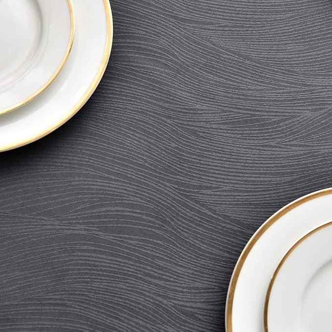 maxmill Jacquard Tablecloth Swirl Design Water Resistance Antiwrinkle Heavy Weight Soft Table Cloth for Buffet Banquet Parties Event Holiday Dinner Rectangle 60 x 84 Inch Charcoal