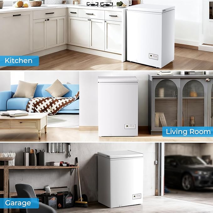 Antarctic Star Chest Freezer 3.2 Cubic Feet 14℉ to -40℉ Low Temperature Freezer with Removable Basket,Free Standing Top open Door Deep Freezer, Adjustable Temperature for Home, Basement, Kitchen,White