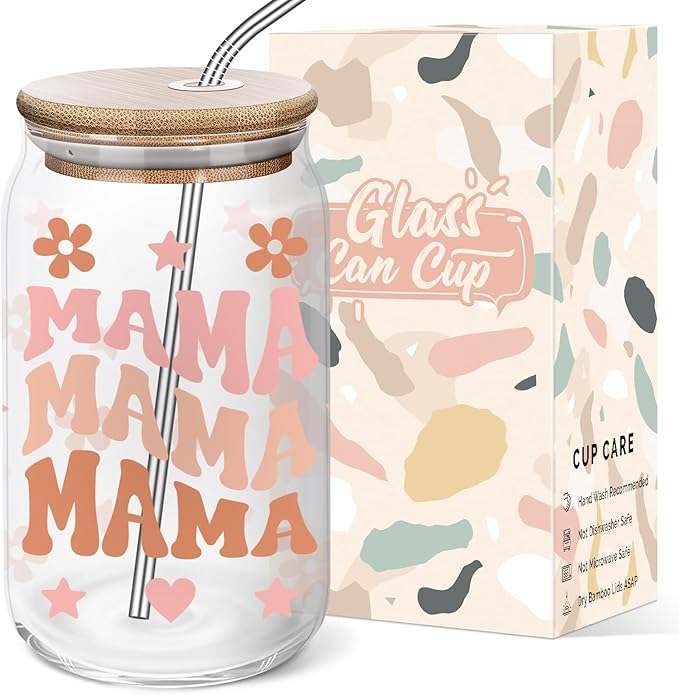 Christmas Day Gifts for Mama - Mother's Day Gifts for Mom - Birthday Day Gifts for Mom, Mama, New Mother After Birth, Promoted to Mother - 16 oz Coffee Glass Cup