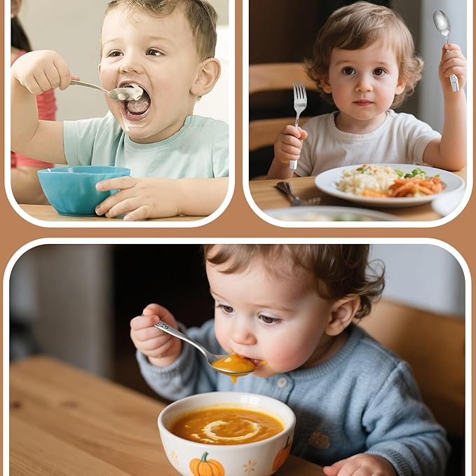 HAKSEN 12PCS Toddler Utensils, Stainless Steel Kids Silverware, Safe Toddler Forks and Spoons, Mirror Polished, Dishwasher Safe, with Bunny & Puppy Motifs, Fun Stocking Stuffers for Kids