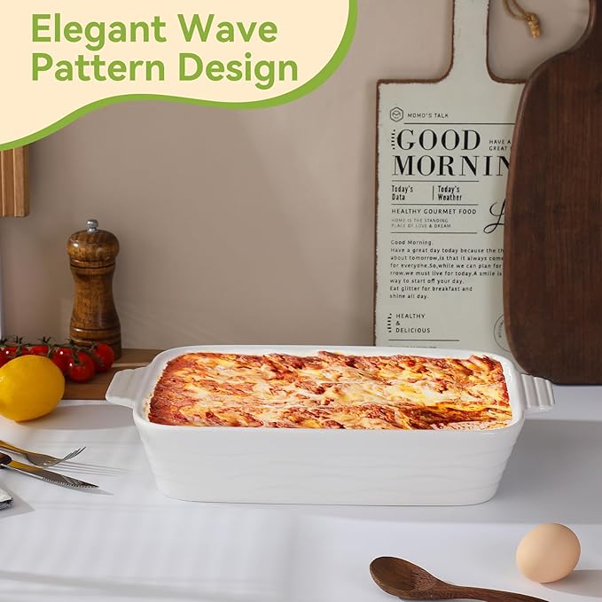 Baking Dish for Oven Casserole Dishes Bakeware Set With Ramekin Ceramic Lasagna Pan 9×12.8 Inch Large Deep Baking Dishes Rectangular Non-Stick Baking Pans for Kitchen Baking and Roasting White
